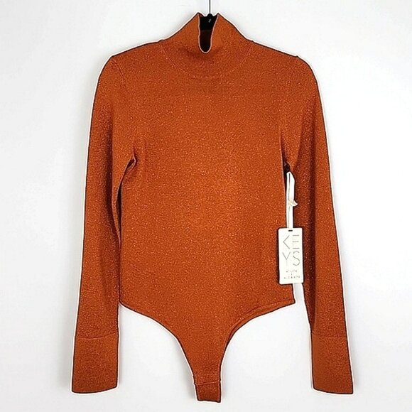 Athleta x Alicia Keys Women's Bodysuit Merino Wool Burnt Orange Gold Speck Sz M - Picture 1 of 15